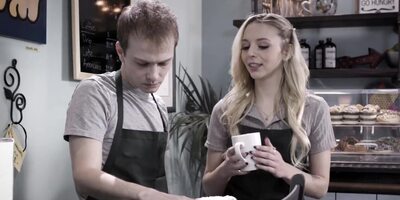 Girl soothes man via sex at their workplace