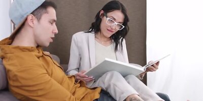 Lovely brunette sucks a dick and gets fucked on the floor