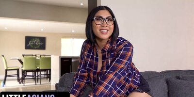 Little Asians - Lucky Dude Caught His Big Assed Roommate Playing With Her Vibrator And Helps Her Cum