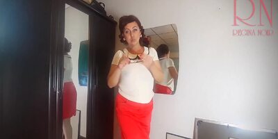 A Naked Lady Does Make-up In Front Of A Mirror, Puts On Underwear, Stockings, A Skirt. Nudist 3