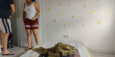 Fucking friend's mother through a hole in a box