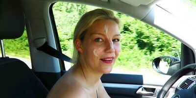 Driving a car with a lot of cum on my face