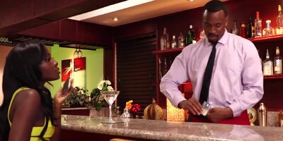 Sexy Babe Osa Lovely Rides Bartender’s BBC And Gets His Load In Her Mouth