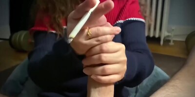 Beautiful Filipina Maid Relaxing Smoking Hand Job With A Giant 10 Viking Cock - Tons Of Cum!!