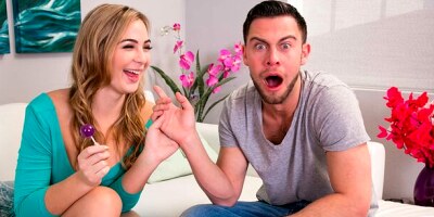 Blair Williams fucking in the couch with her medium tits