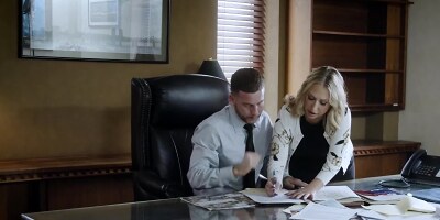 Blonde secretary is fucked in face and pussy by a horny boss