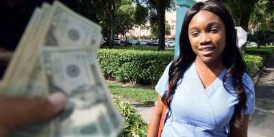 Hot Ebony nurse fucked on the bus