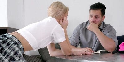 Blonde minx seduces tutor instead of learning Spanish