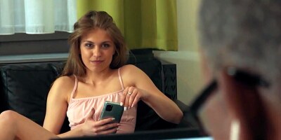 Tiny minx seduces old black BF during his work at home