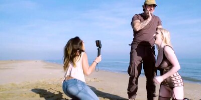 Hard sex on the beach with busty MILF Frida Sante