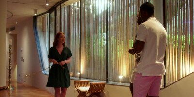 Redhead slut Ella Hughes satisfies two studs