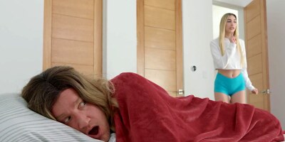 Slutty blonde girl sucks a cock and gets hammered from behind