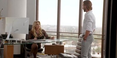 Young man bonks his big-boobied boss in her office