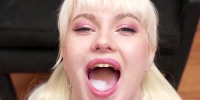 Smoking warm ash-blonde, Miss Melissa is gobbling fountains of new spunk in front of the camera