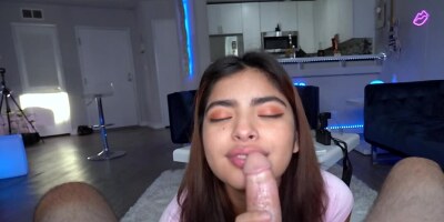 Juicy chick goes don on a hung man to suck his big hard pecker