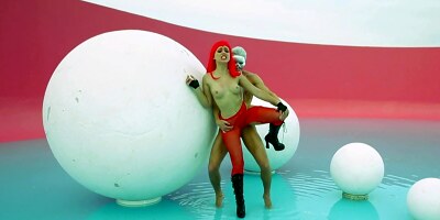 Redhead bitch in fishnet tights gets fucked balls deep