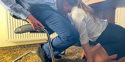 My Private Secretary Giving The Boss A Blowjob Under The Desk