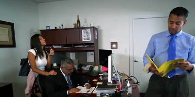 Victoria Valencia blows a guy and gets fucked in the office