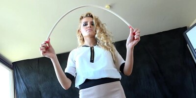 Hot blonde mistress wields her cane