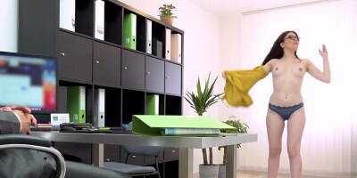 Nerdy gal seduces loan officer to get new apartment