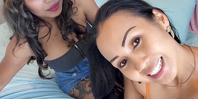 Lesbian Thai amateur girlfriend Joon Mali licking her friends wet pussy