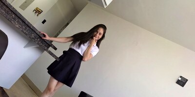 Schoolgirl has sex with her neighbor at her parents' house