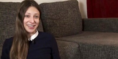 Naughty brunette teen takes off her clothes and jerks off her pussy