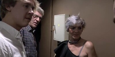 Boy and old perverts copulate with sluts in backroom