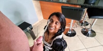 Indian girl in french maid outfit golden shower, cleanup