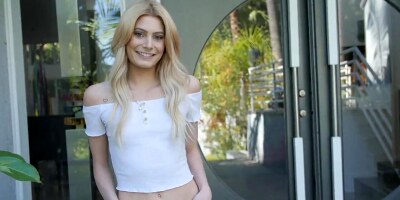 Svelte blonde copulates with stud by fireplace
