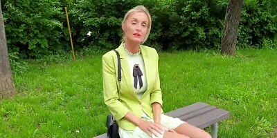 Skinny MILF with big tits uses dildo when masturbating