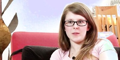 Petite nerd with hairy pussy is playing with a vibrator