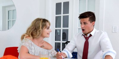 Beautiful teen in socks spreads her pussy for a hard dick