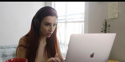 Sensual brunette April Snow is masturbating in the mirror