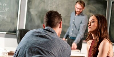 Brunette with hard nipples enjoys romantic sex on the bed