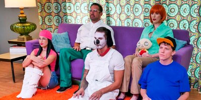 Slutty teenage nerd rides her pussy on her stepdad's dick