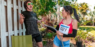 Busty Asian teen bounces up & down on a stiff dick