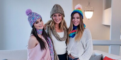 Sultry dolls undress a dude and hump his huge dick