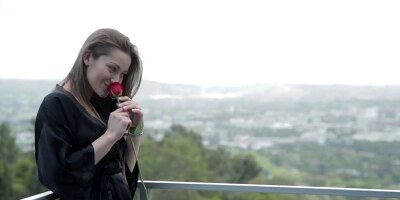 The lovely brunette girlfriend Dani Daniels rides her partner during her shower