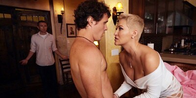 Short-haired mistress disciplines and fucks her younger lover