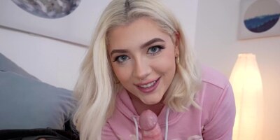 Blonde stepsister fucks her stepbrother that left her with a creampie