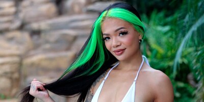 Green-haired ebony teen sucks and bangs a BBC