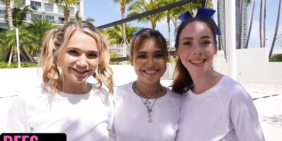 Volleyball girls devour their coach's cock in a foursome