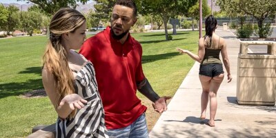 Inked bootylicious brunette gets pulled by her hair & fucked