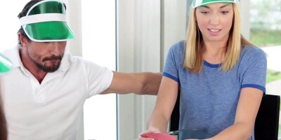 Flat chested young babes have hardcore group sex with hunks