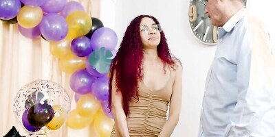 Redheaded amateur doll is enjoying in this homemade 3some party