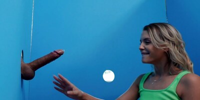 Blonde girl Evelyn Payne and Johnny Love fucking in a toilet