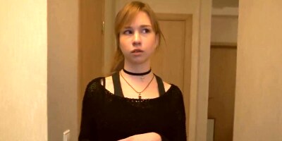 Debtor receives cock deep down her throat and pussy