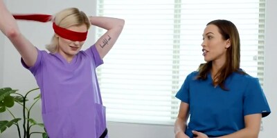 Diana Grace & Hyley Winters licking on the massage table