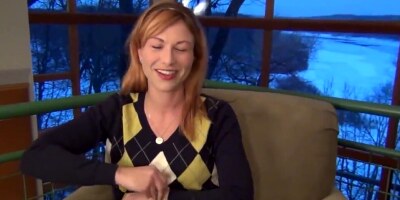 Redhead shows off boobies and fucks her own pussy